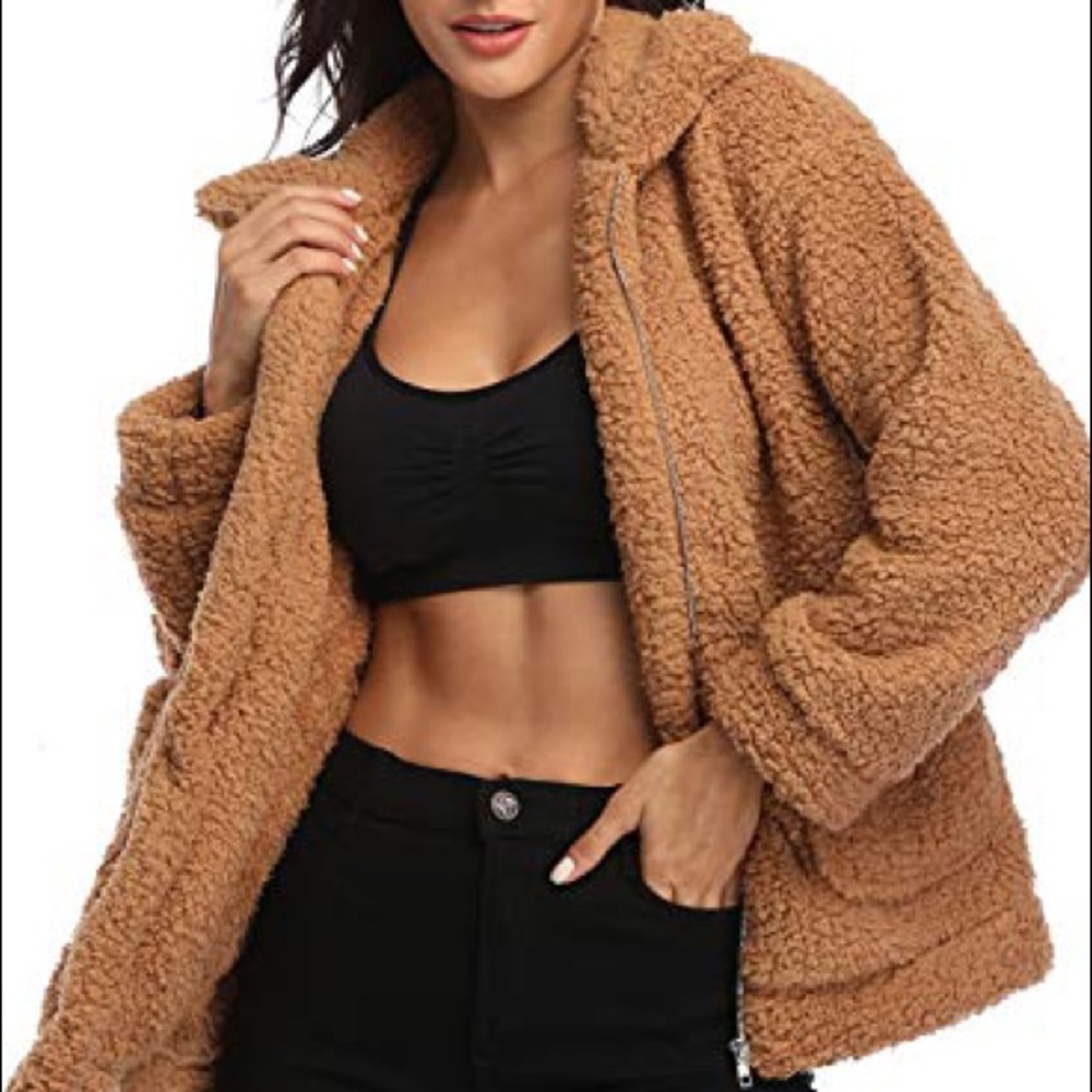 Zaful Faux Fur Teddy Coat In Light Brown